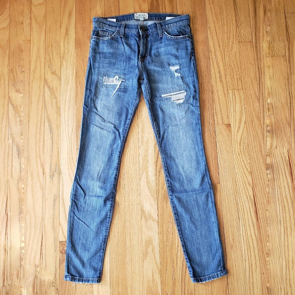 Current/Elliott Distressed Medium Wash Skinny Jeans, Size 27